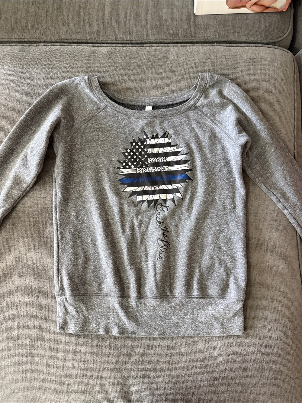 Bella Canvas Gray Crewneck Sweatshirt with Thin Blue Line Sunflower Graphic
